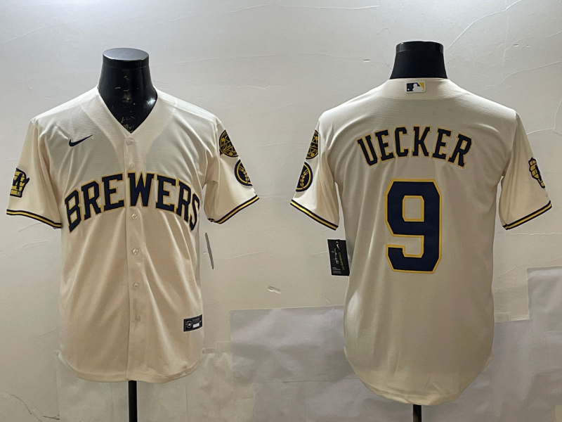 Men's Milwaukee Brewers Bob Uecker #9 Cream Home Limited Jersey